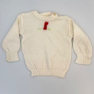 Vintage Handknit‎ Bunny Sweater – Cream Knit, 6–12M, Mid-Century Charm